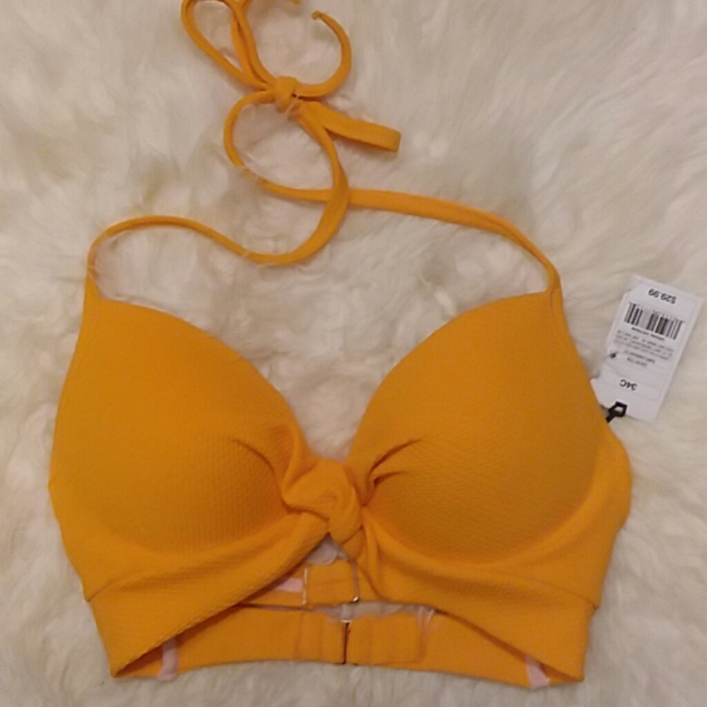 Gold Yellow Push Up Strappy Bikini Top 34C